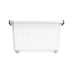 Cosmoplast Clear Plastic Stackable Storage Box W/Wheels & Lockable Lid (55 L, Transparent)