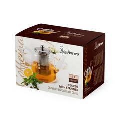 Luigi Ferrero Coffeina Metal & Glass Tea Pot W/Strainer, FR-8101T (1 L)