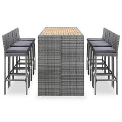 vidaXL 9 Piece Outdoor Set Poly Rattan and Wood Acacia Grey