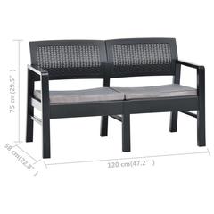 vidaXL 2-Seater Plastic Garden Bench W/Cushions (120 x 58 x 75 cm, Anthracite)