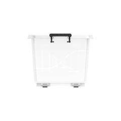 Cosmoplast Clear Plastic Stackable Storage Box W/Wheels & Lockable Lid (33 L, Transparent)