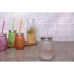 Pan Emirates Gem Glass Jar W/Straw (500 ml)