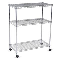 Mobile 3-Shelf Storage Unit (76 x 35.5 x 91 cm, Chrome)