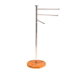 Two-Tone 3-Arm Towel Rack (84.5 cm, Silver & Natural Wood)