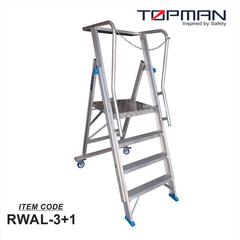 Topman Aluminum Rolling Warehouse 4-Step Ladder, RWAL-4 (173 x 90 x 173 cm)