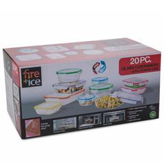 Fire & Ice Glass Food Storage Set with Steam Snap Lids (Pack of 20)