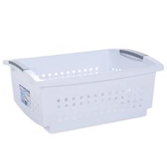 Sterilite Stacking Basket with Grey Accent Rails (43.5 x 32.7 x 18.4 cm, White)