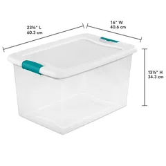 صندوق تخزين مع مزلاج أزرق (61 لتر، شفاف)