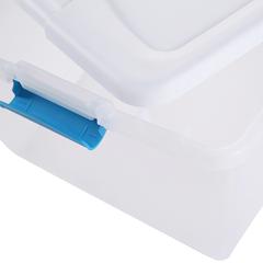 صندوق تخزين مع مزلاج أزرق (100 لتر، شفاف)