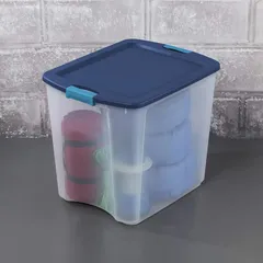 صندوق تخزين طويل مع مزلاج أزرق (60 × 47.3 × 51.1 سم، 98 لتر)