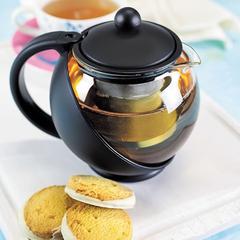 إبريق شاي زجاجي مع مصفاة (13.4 × 14.7 × 15.7 سم، أسود)