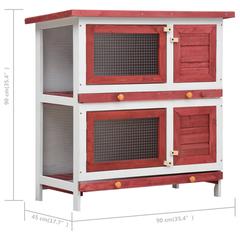 vidaXL Pine Wood 4-Doors Rabbit Cage (90 x 45 x 90 cm, Red)