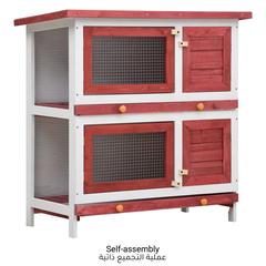 vidaXL Pine Wood 4-Doors Rabbit Cage (90 x 45 x 90 cm, Red)