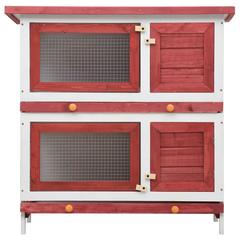 vidaXL Pine Wood 4-Doors Rabbit Cage (90 x 45 x 90 cm, Red)