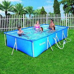 حوض سباحة ستيل برو مستطيل الشكل بإطار (400 × 211 × 81 سم، أزرق)