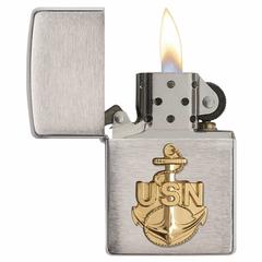 Zippo Navy Anchor Emblem Windproof Lighter, 280ANC (Chrome & Brass)