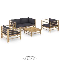 vidaXL 5 Piece Garden Lounge Set with Dark Grey Cushions Bamboo