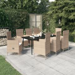 8-Seater Poly Rattan Garden Dining Set W/Cushions vidaXL (200 cm, Beige)