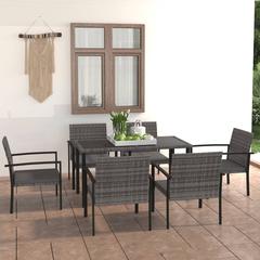 6-Seater Poly Rattan Garden Dining Set vidaXL (140 x 70 x 73 cm, Gray)