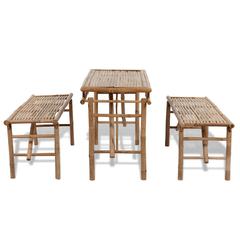 Bamboo Table W/2 Benches vidaXL