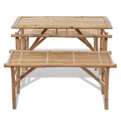 Bamboo Table W/2 Benches vidaXL