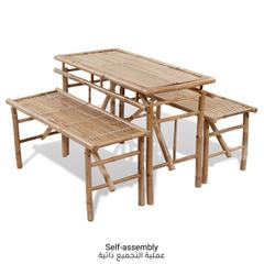 Bamboo Table W/2 Benches vidaXL