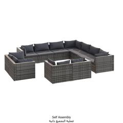 طقم كنب حديقة 11 قطعة مع وسائد من مقاس 70 × 70 × 60 سم رمادي بولي راتان فيدا إكس إل