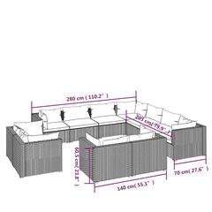 طقم كنب حديقة 11 قطعة مع وسائد من مقاس 70 × 70 × 60 سم رمادي بولي راتان فيدا إكس إل
