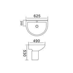 Milano Ceramic Wall Hung Wash Basin 3636 -R (63 x 49 x 21 cm)