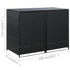 vidaXL Poly Rattan Double Wheelie Bin Shed (148 x 80 x 111 cm, Black)