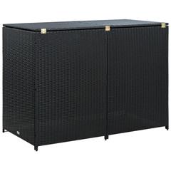 vidaXL Poly Rattan Double Wheelie Bin Shed (148 x 80 x 111 cm, Black)