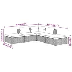 vidaXL Garden Lounge Set with Cushions 70 x 70 x 60 cm Poly Rattan Grey (5 pcs)