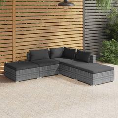vidaXL Garden Lounge Set with Cushions 70 x 70 x 60 cm Poly Rattan Grey (5 pcs)