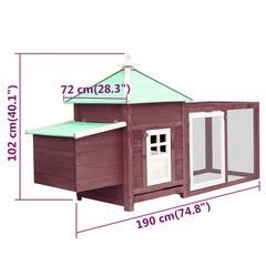 vidaXL Firwood Chicken Coop W/Nest Box (190 x 72 x 102 cm, Mocha)