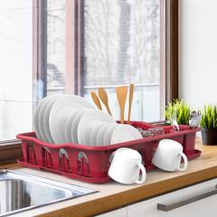 Cosmoplast Large Plastic Dish Rack W/Drainer (Dark Red)