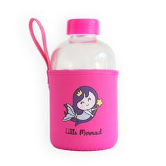 Milk&Moo Little Mermaid Kids Glass Water Bottle W/Cover (600 ml, Pink)