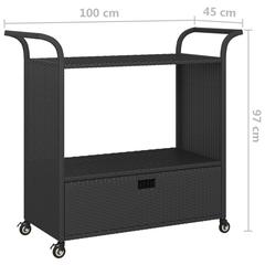 vidaXL Poly Rattan Serving Trolley W/Drawer (100 x 45 x 97 cm, Black)