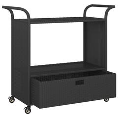 vidaXL Poly Rattan Serving Trolley W/Drawer (100 x 45 x 97 cm, Black)