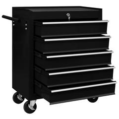 vidaXL Workshop Tool Trolley with 5 Drawers Black