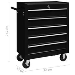 vidaXL Workshop Tool Trolley with 5 Drawers Black