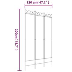 vidaXL 3-Panel Room Divider White 120x200 cm Fabric