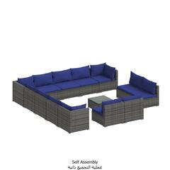 vidaXL 14 pcs Garden Lounge Set with Cushions Grey Poly Rattan (60 x 60 x 30 cm)