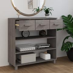 vidaXL Solid Pine Wood Console Table (90 x 35 x 90 cm, Light Gray)