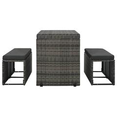 2-Seater Poly Rattan Outdoor Bench Dining Set W/Cushions vidaXL (Grey)