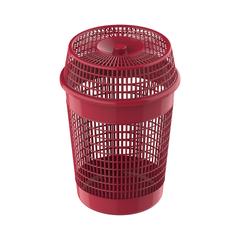 Cosmoplast Round Tall Plastic Laundry Bin W/Lid (65 L, Dark Red)