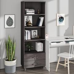 vidaXL Solid Pine Wood Highboard (60 x 35 x 180 cm, Light Gray)