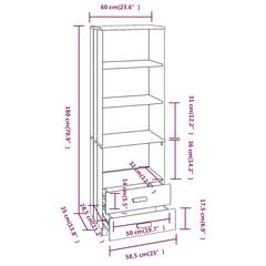 vidaXL Solid Pine Wood Highboard (60 x 35 x 180 cm, Light Gray)