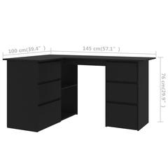vidaXL Engineered Wood Corner Desk (145 x 100 x 76 cm, Black)
