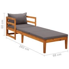 Solid Acacia Wood Sun Lounger W/Cushions vidaXL (202 x 68 x 60 cm)