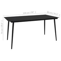 vidaXL Garden Dining Table Black 150x80x74 cm Steel and Glass